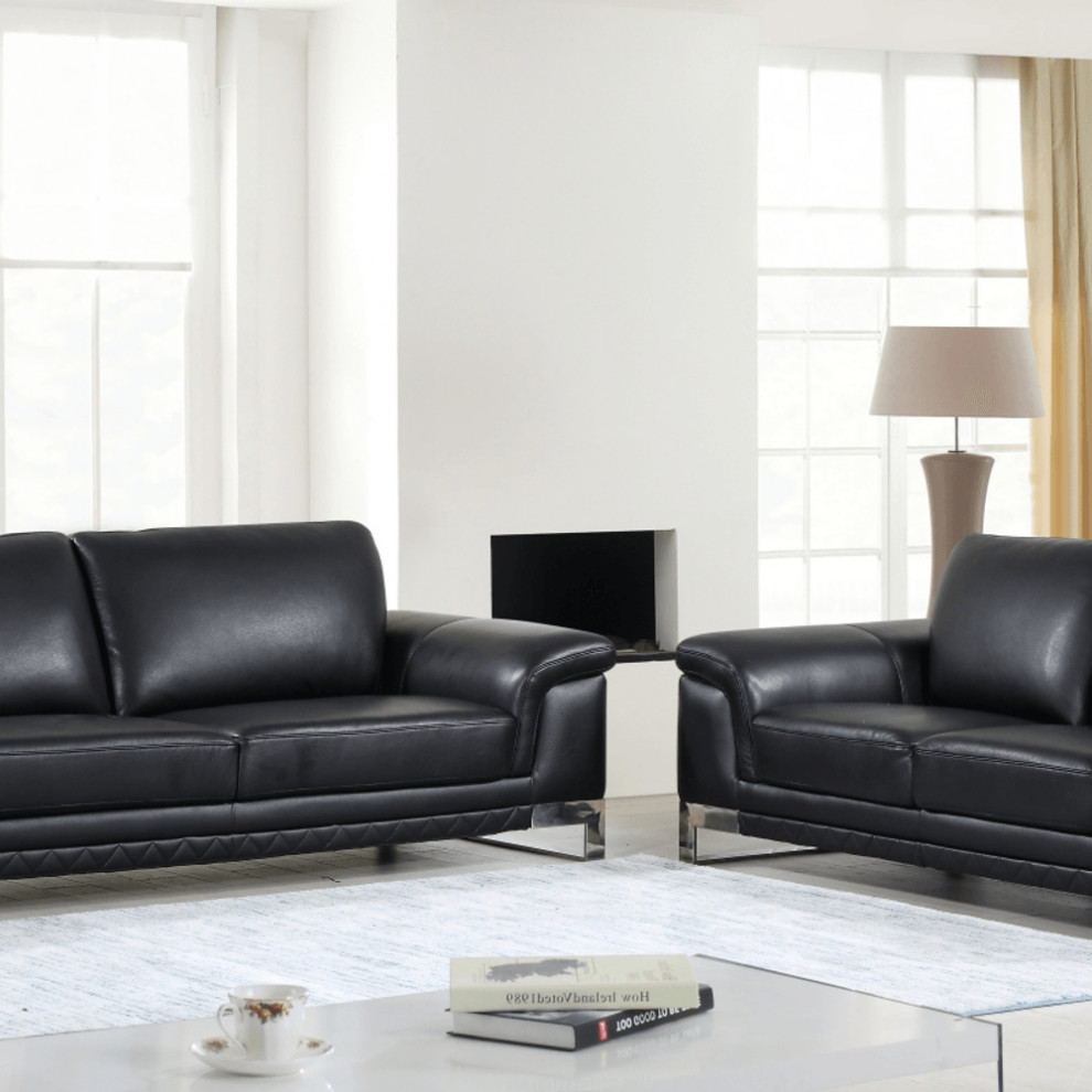 73'" X 39'" X 32'" Modern Black Leather Sofa And Loveseat