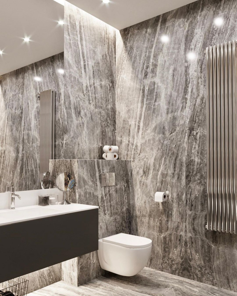 Дизайн-проект ванной команты в современном стиле в ЖК ‘Небесный’