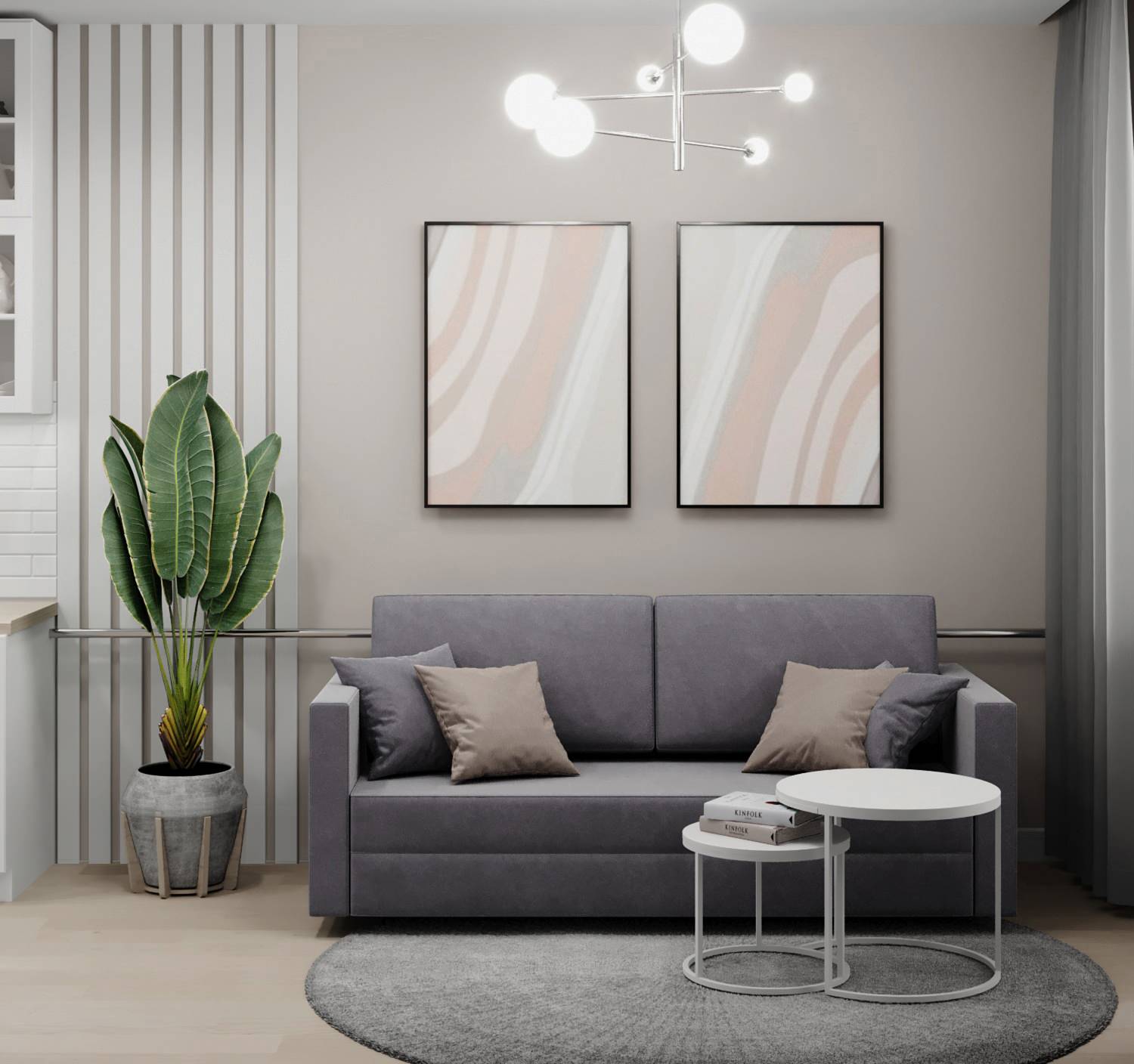 Кухня-гостиная 18 кв. м. в скандинавском стиле