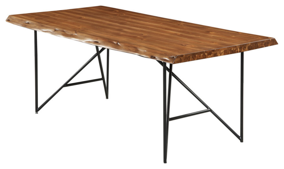 Live Edge Solid Wood Dining Table, Light Walnut Rustic Dining