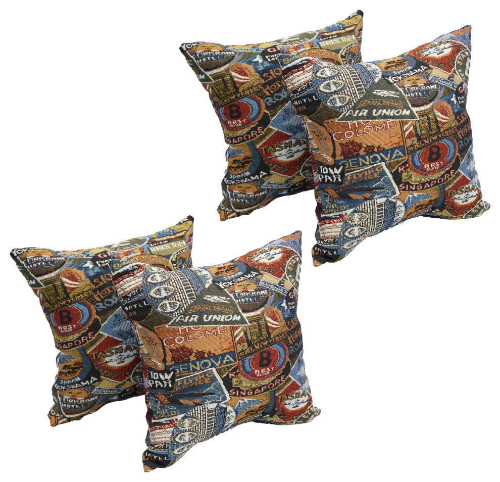 17" Jacquard Throw Pillows With Inserts, Set of 4, Route 66