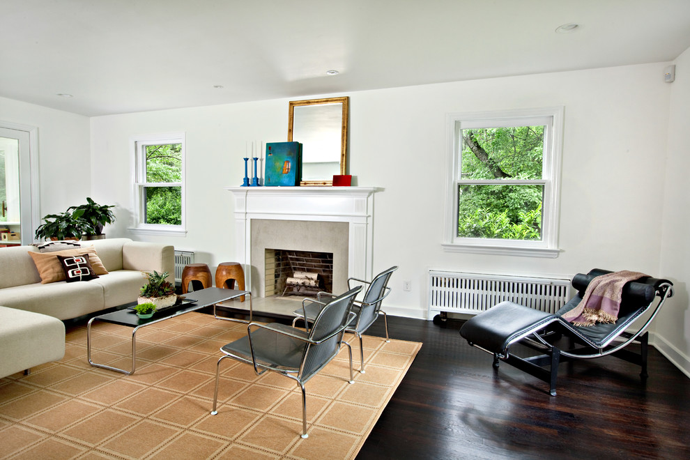 Traditional living room in New York with white walls.