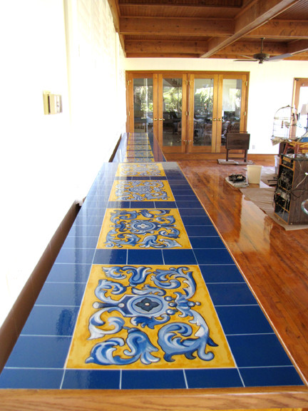 Faux Spanish Tile Countertop Mediterranean Family Room