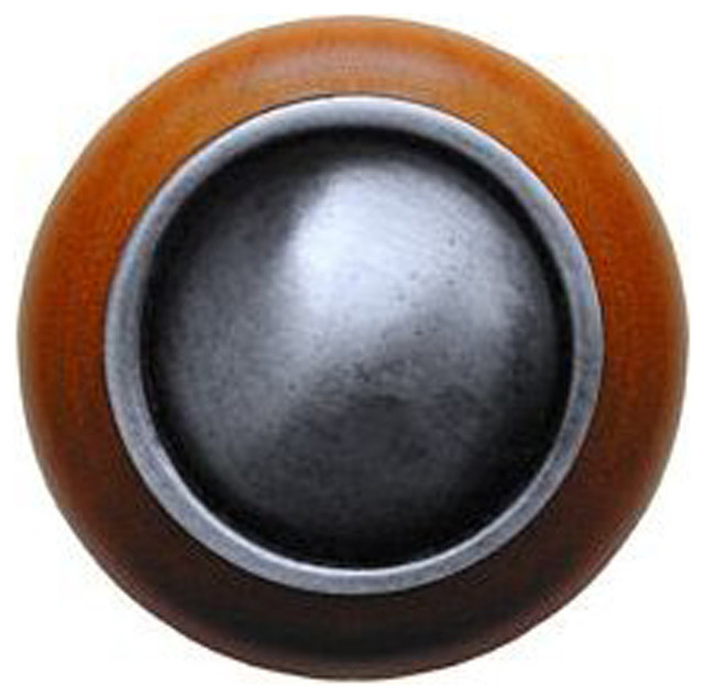 Plain Dome Cherry Wood Knob, AntiqueStyle Pewter Transitional