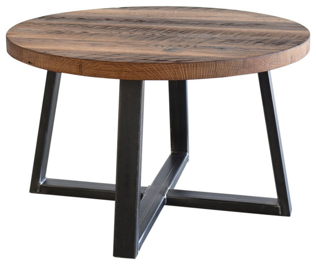 Round Industrial Reclaimed Wood Coffee Table - Industrial ...