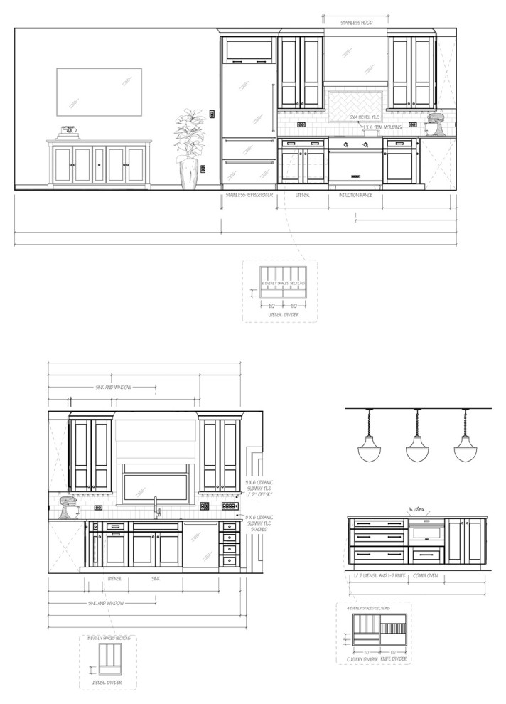Idee per una cucina classica di medie dimensioni con top in quarzo composito, parquet chiaro, pavimento marrone e top bianco