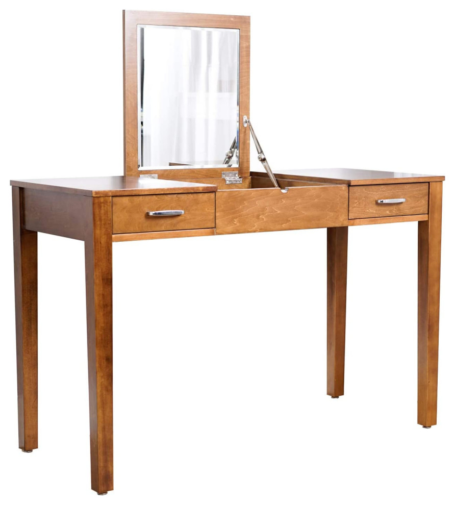 Makeup Vanity Table, Flip Up Mirror With Charging Station and Drawers Transitional Bedroom