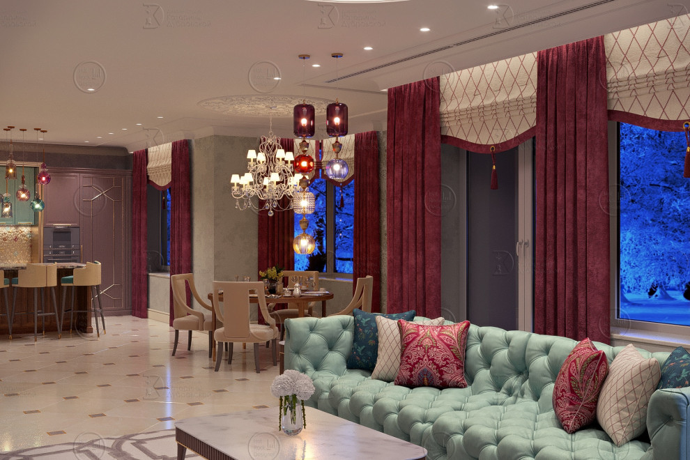 Гостиная Зима Вечер вид на столовую.jpeg