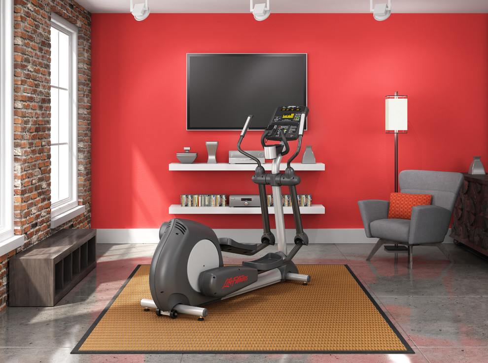 Photo of a contemporary home gym in Chicago.
