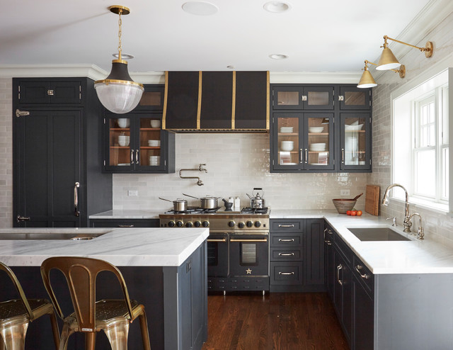 Deep Blue Shaker Cabinets, Gray Shaker Cabinets With Black Hardware