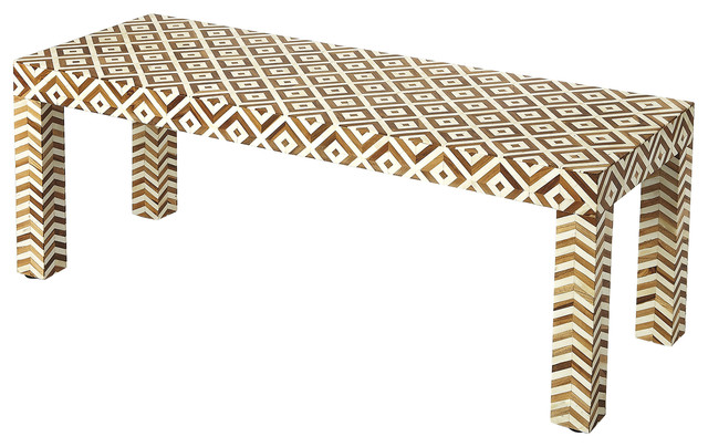 Bone Inlay Bench, Light Brown - Contemporary - Accent And Storage ...