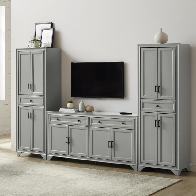 Tara 3Pc Entertainment Set Distressed Gray Transitional