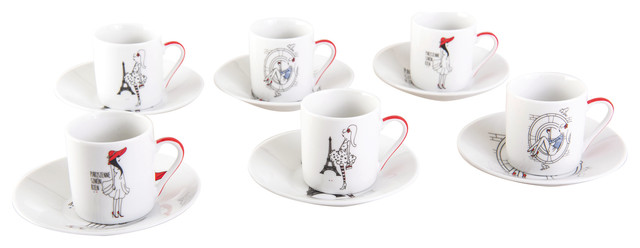 Parisian Coffee Cup and Saucers, Set of 6