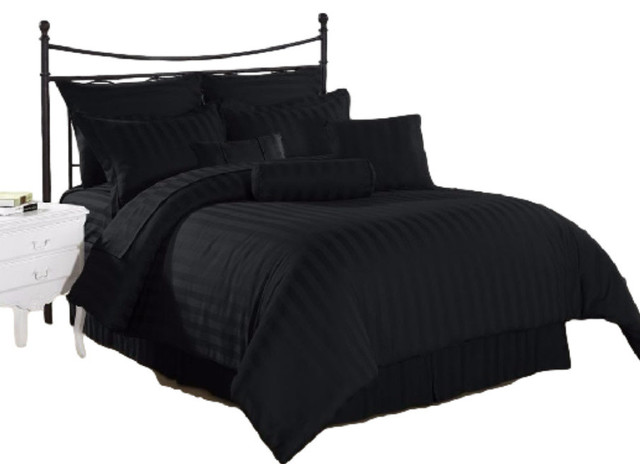 Black Stripe Twin 3 Piece Bed Sheet Set, Black Twin Size Bed Sheets