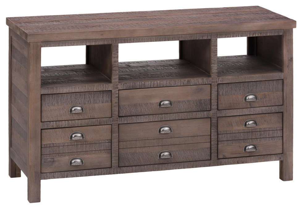 Jofran 067-50 50 Inch Media Unit with 6 Drawers & Wire Brushed Rough Hewn Finish
