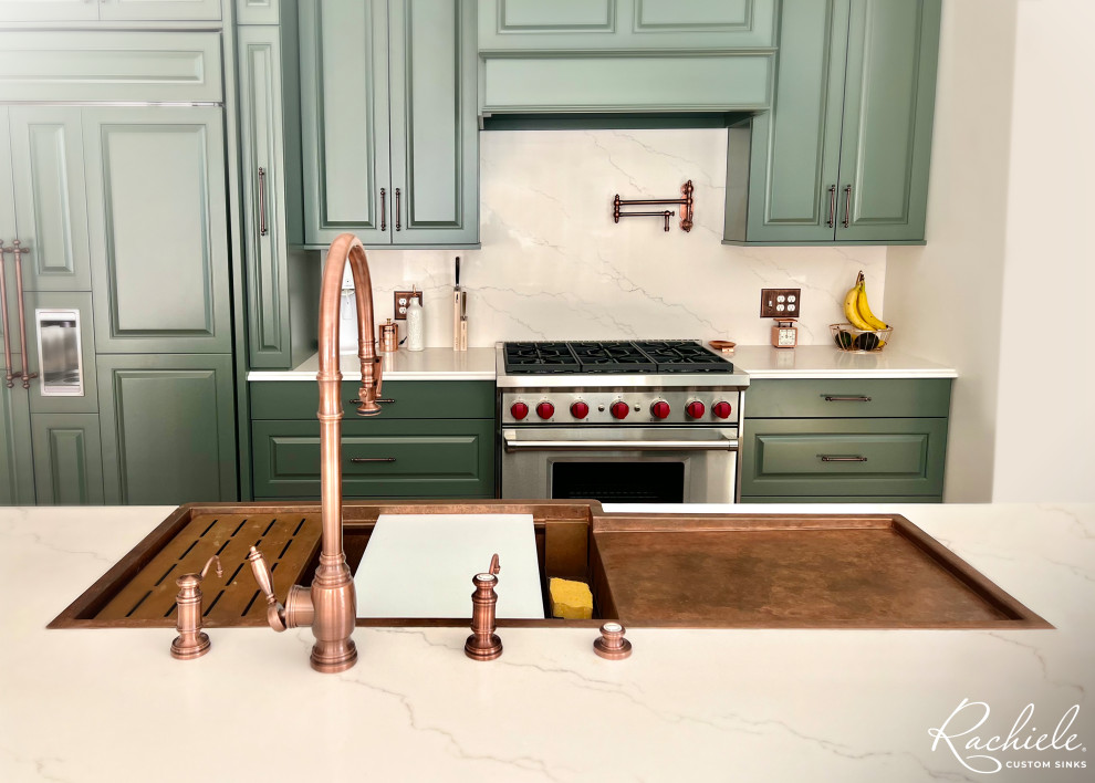 Copper Farmhouse Sink with Integrated Drainboard by Rachiele Kitchen