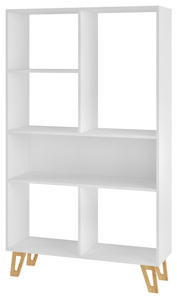 Doris 6-Shelf Mid Century Bookcase In White
