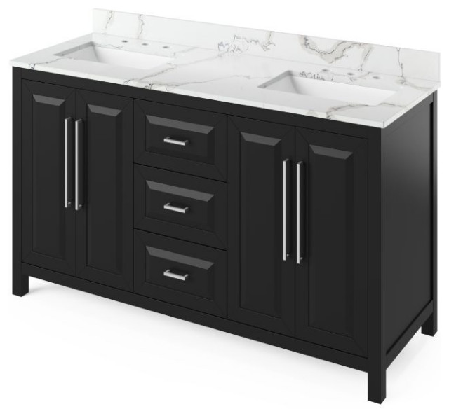 Jeffrey Alexander Cade 60" Black Double Sink Vanity With Quartz Top