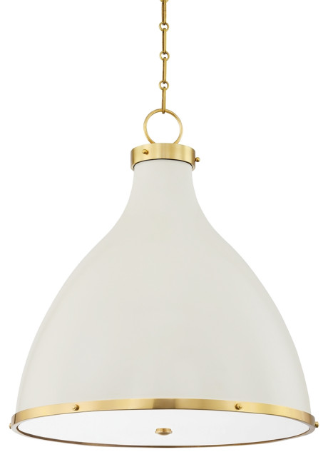 Painted No. 3 3-Light Large Pendant, Aged Brass/Off White Finish