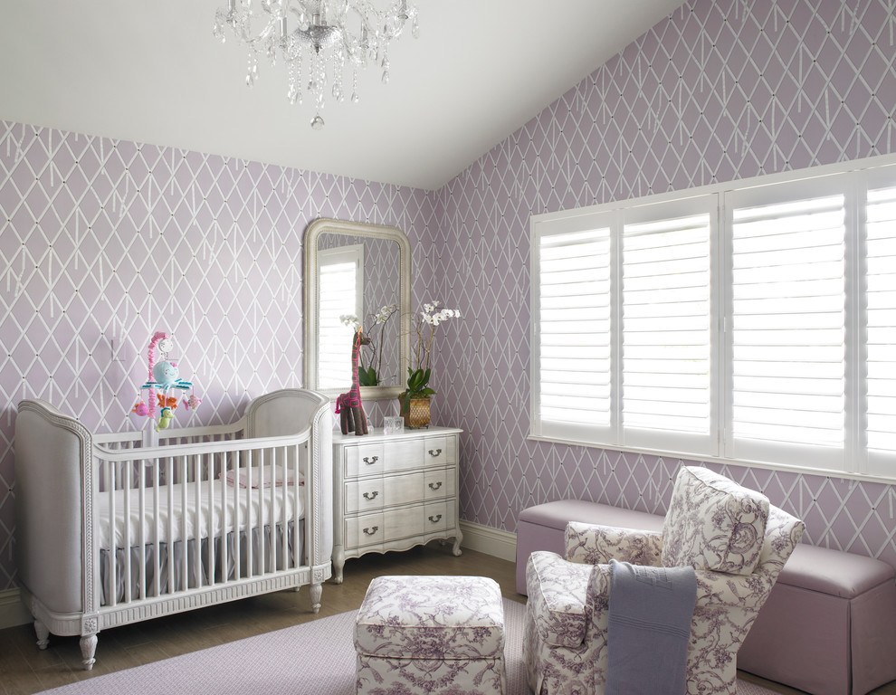 Design ideas for a large traditional nursery for girls in Miami.