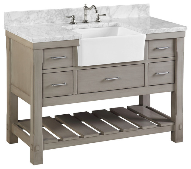 Charlotte Bathroom Vanity, Weathered Gray, 48", Carrara Marble Top, Single Sink