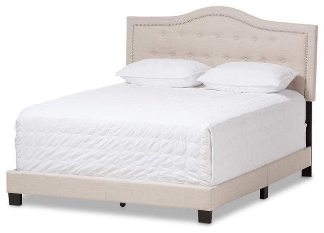 Emerson Fabric Upholstered Full Size Bed, Light Beige, Full