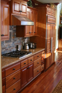 Cherry Kitchen with Slate Backsplash - Traditional - Kitchen ...