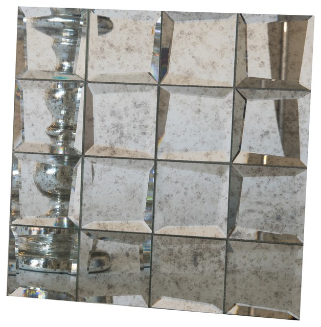 11.82"x11.82" Uneven Beveled Edge Mirror Mosaic, Set Of 4, Antique