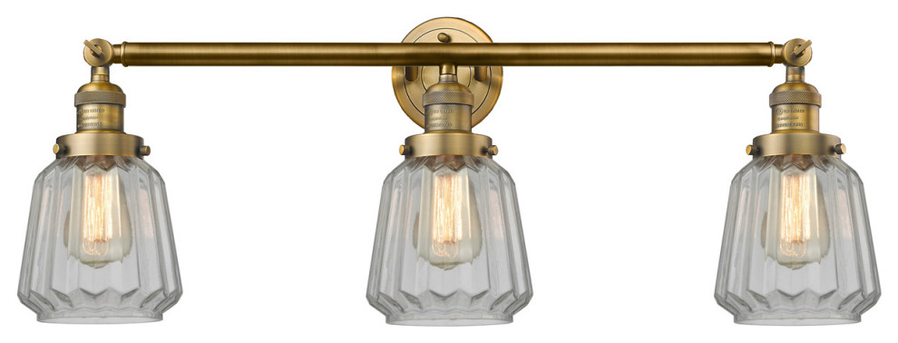 Franklin Restoration Chatham 3 Light Bathroom Vanity Light in Brushed Brass