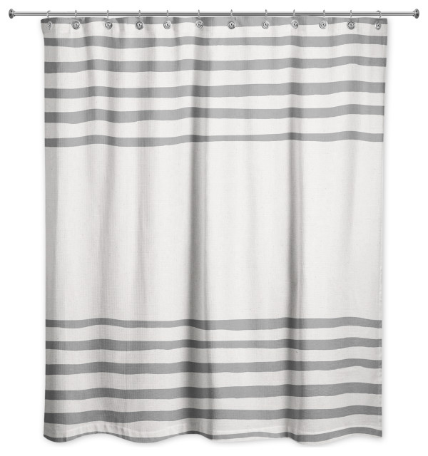 Gray Linen Stripes 71x74 Shower Curtain Contemporary Shower