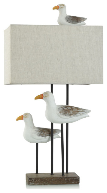 Piper Shore Table Lamp, Polyresin Brushed Body, Coastal Seagulls, Oatmeal Shade