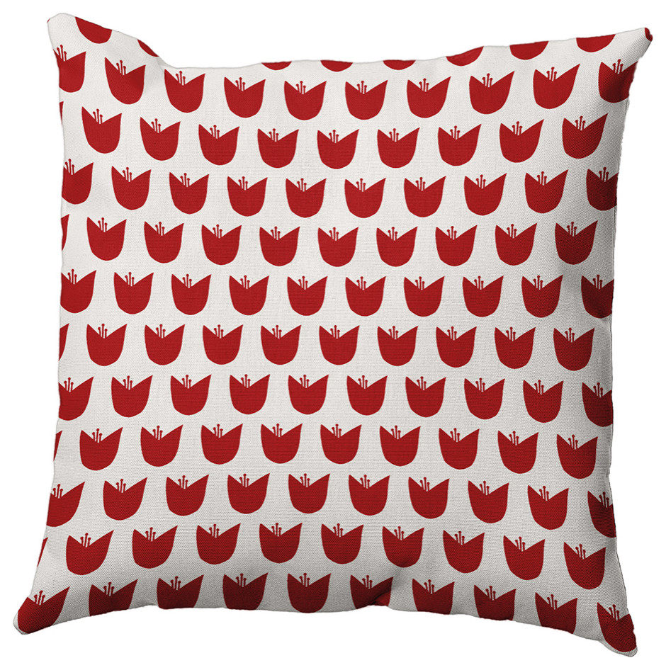 18" x 18" Simple Tulip Design Decorative Indoor Pillow, Red