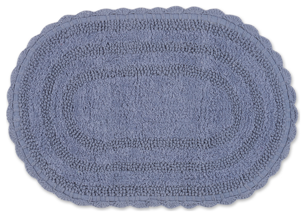 Stonewash Blue Small Oval Crochet Bath Mat Contemporary Bath Mats