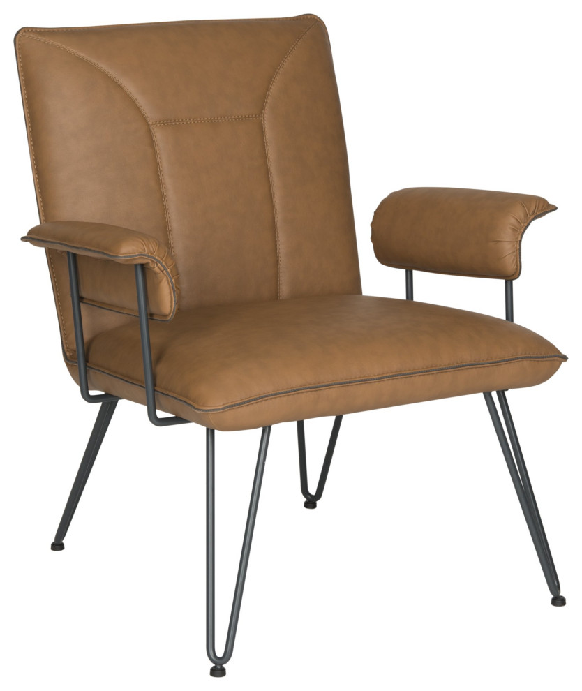 Mid Century Modern Accent Chair, Metal Frame, Stitched Faux Leather