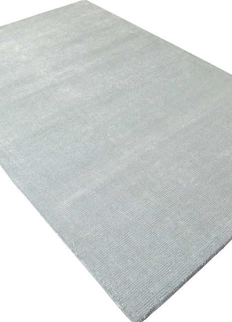 Solids/ Handloom Solid Pattern Wool/ Art Silk Blue/ Area Rug (3.6 x 5.6)