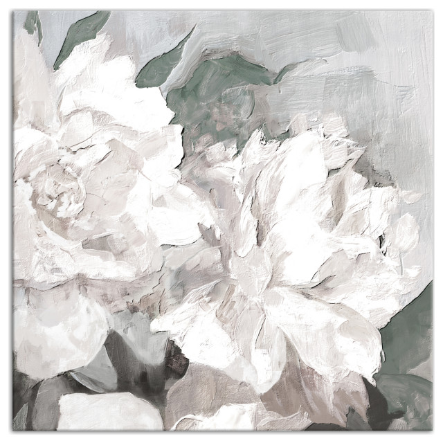 White Sea Foam Florals 30x30 Canvas Wall Art, 30x30 Contemporary