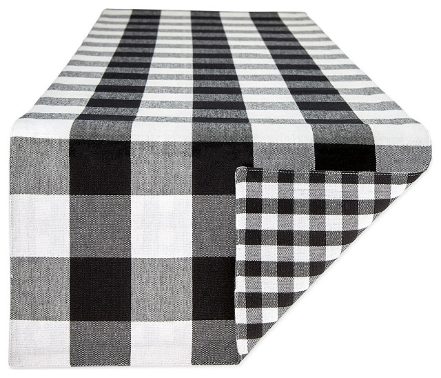 Table Runner Gingham Buffalo Check Black And White Grey Geometric Cotton Sateen