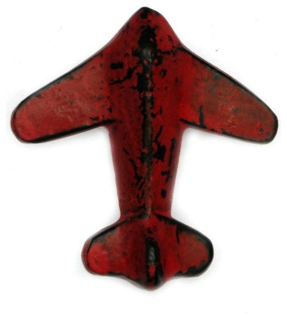 Set Of Four Cast Iron Airplane Cabinet Knobs In Distressed Red