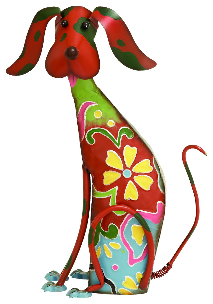17 Inch Decorative Metal Dog Sculpture, Multicolor