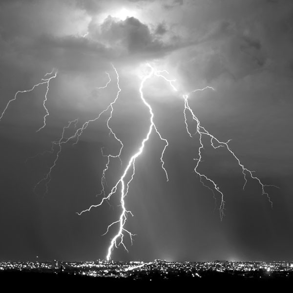 Lightning Storm Over City Lights Giclee Canvas Picture Art