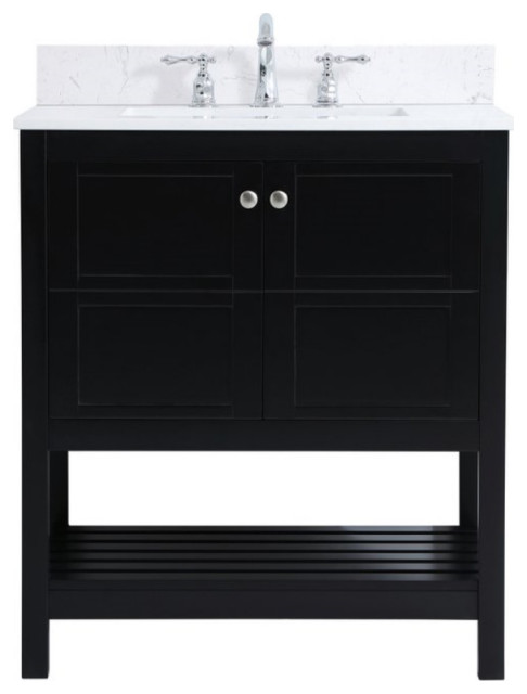 30" Single Bathroom Vanity, Black With Backsplash - Transitional ...