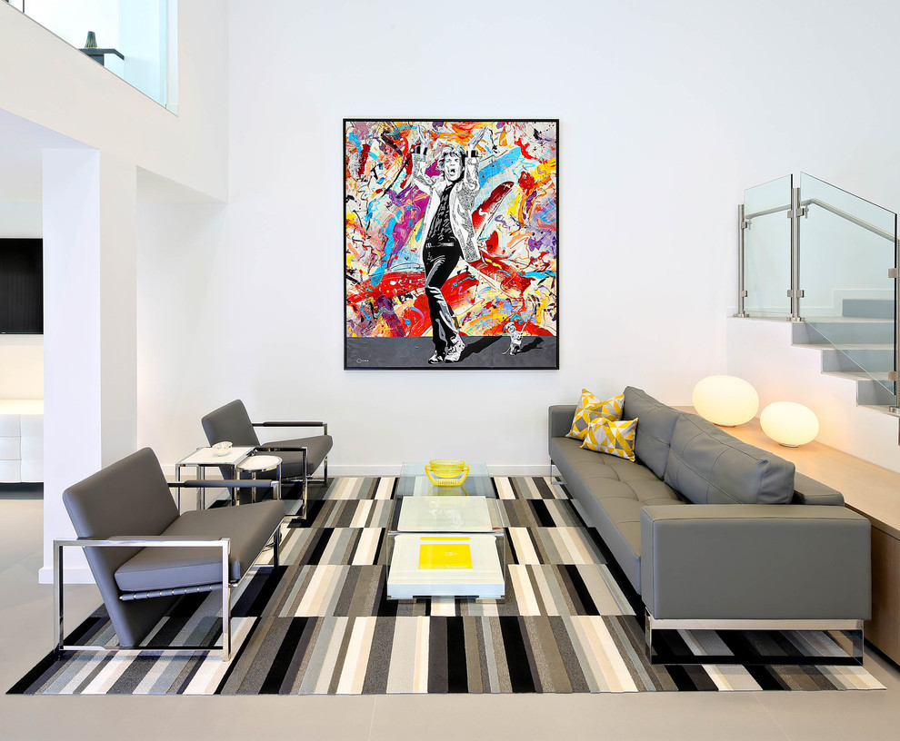 Mid-sized trendy open concept living room photo in Miami with white walls and no tv