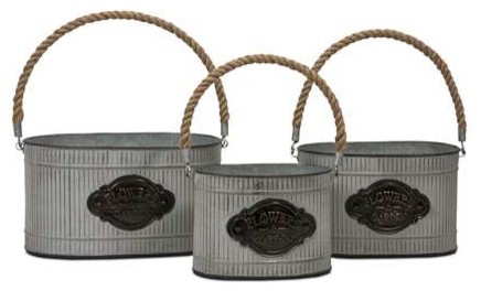 Peterson Galvanized Planter with Jute Handle - Set of 3
