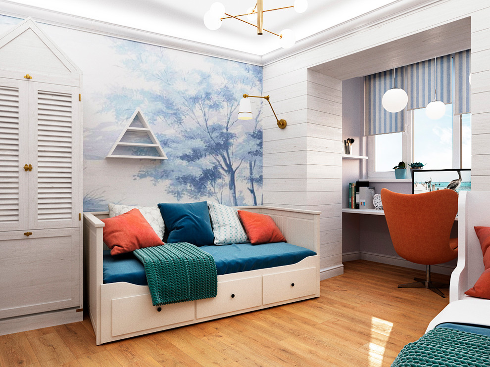 Проект интерьера детской комнаты для мальчика и девочки.