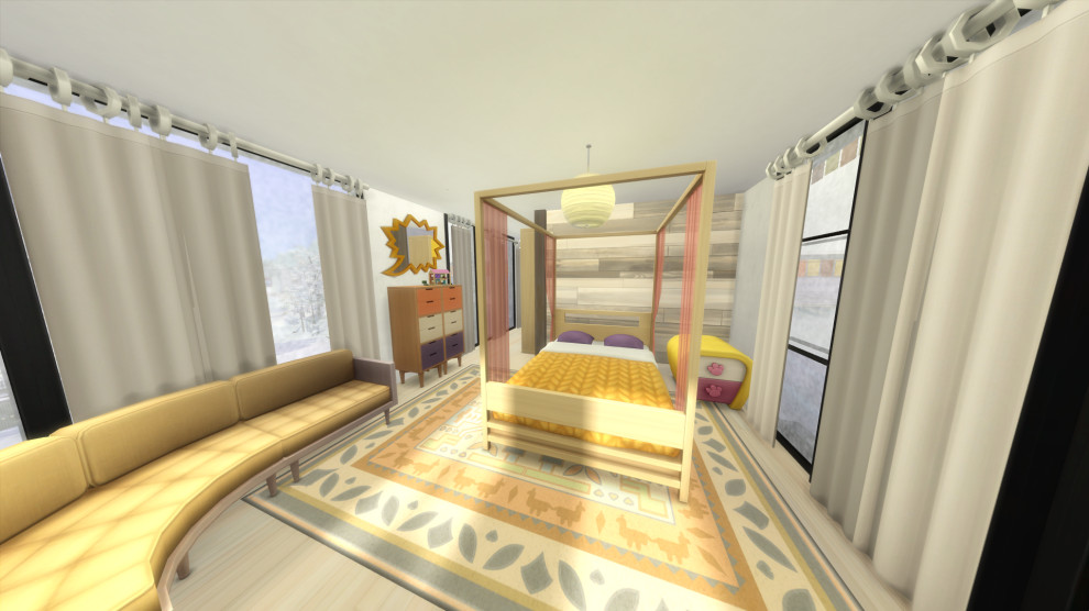 Inspiration pour une chambre d'enfant vintage de taille moyenne avec un mur blanc, parquet en bambou et un sol beige.