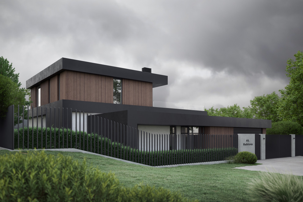 Проект современного коттеджа с плоской кровлей в КП Рублево