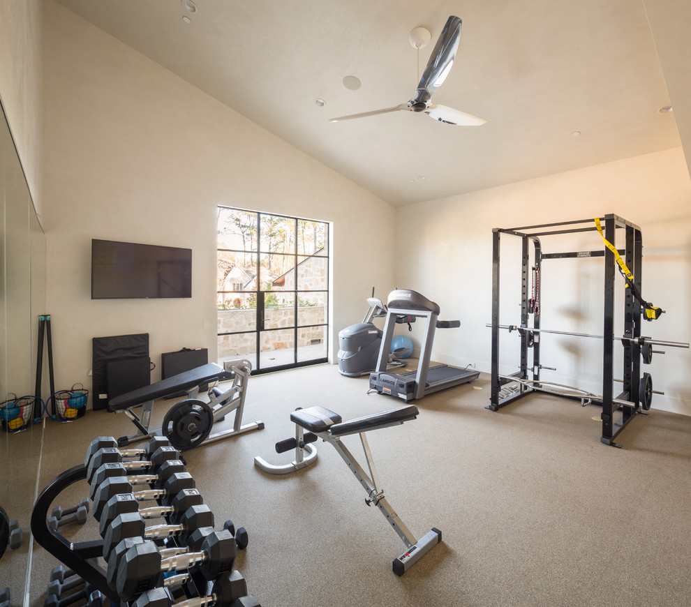 This is an example of a contemporary home gym in Houston.