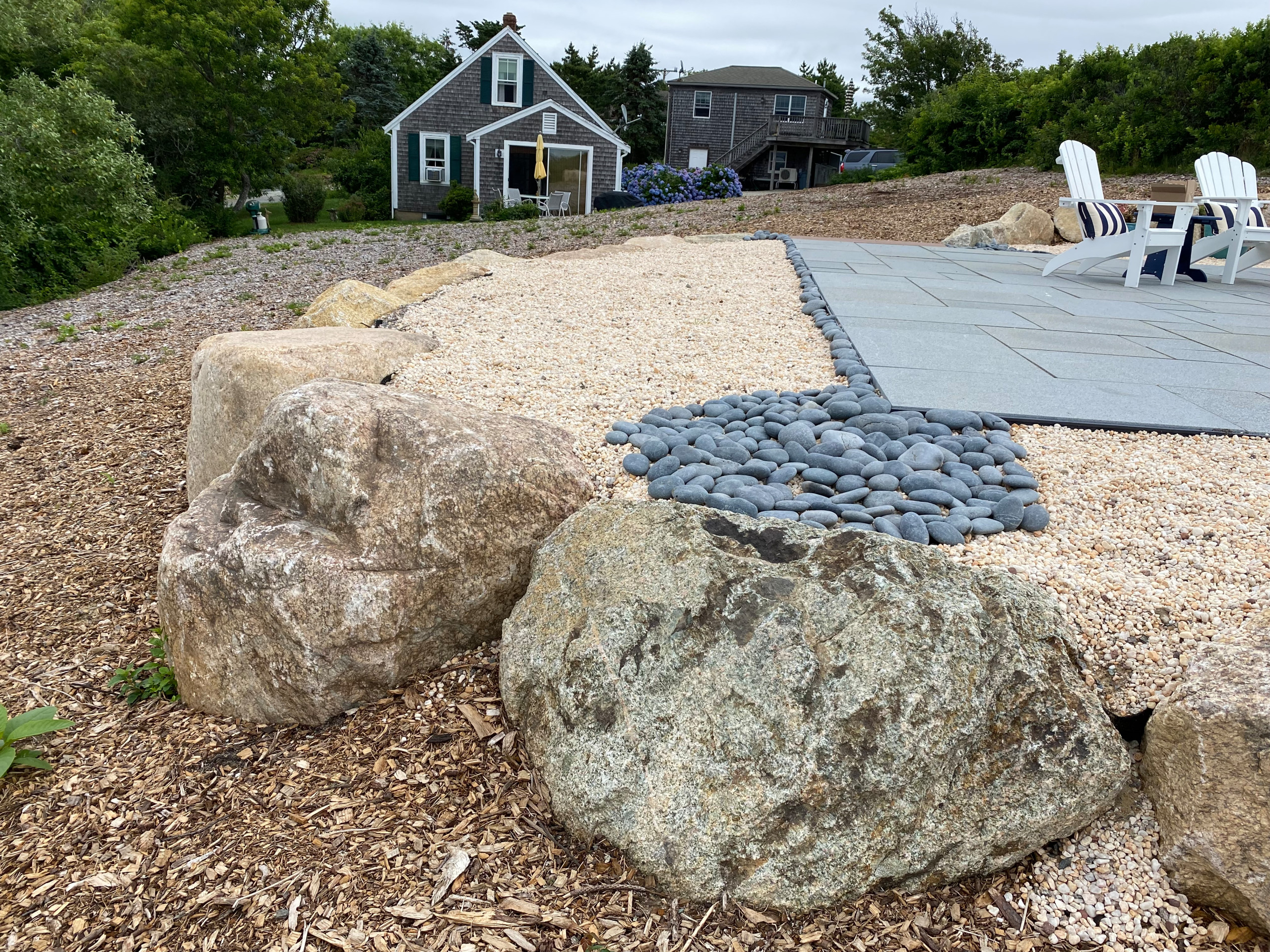 Cape Cod Boulders with Stone Steps Retaining Walls