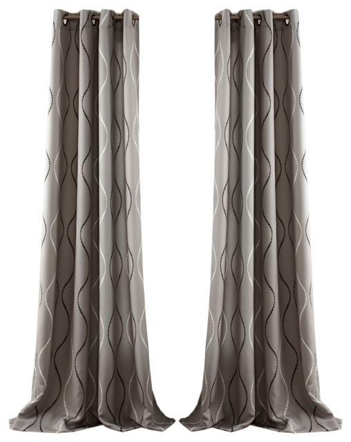 Swirl Room Darkening Window Curtain Gray Set 52x84