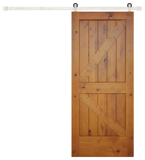 Prefinished Interior Knotty Alder K Panel V Groove Barn Door Stainless
